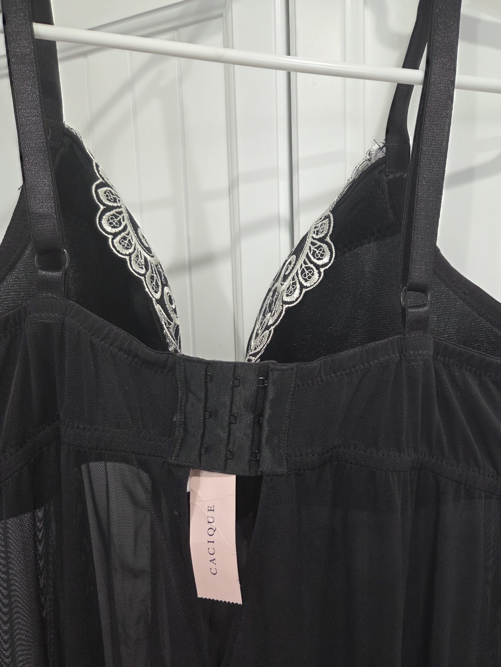 Cacique Black Embroidered Lace Chemise with Bow Size 18/20 - Picture 6 of 10